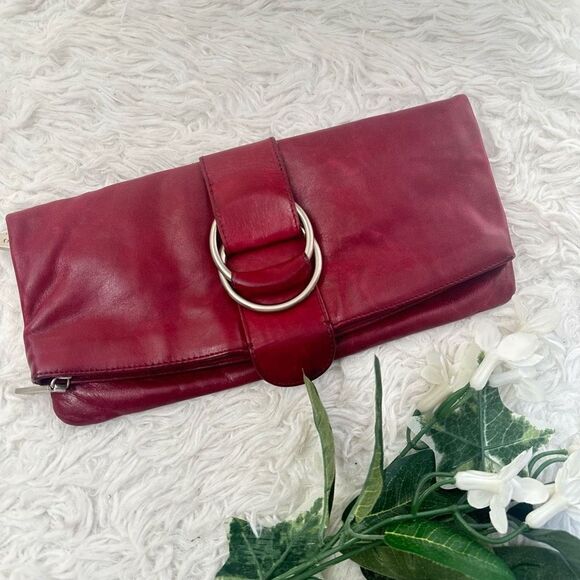 HOBO International Red Distressed Leather‎ Foldable Clutch Purse Bag - Picture 1 of 8